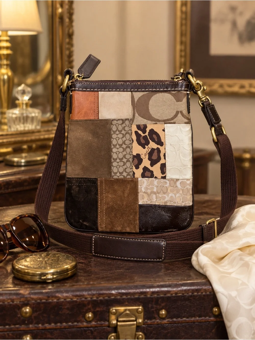 Coach Patchwork Animal Print Messenger Crossbody Bag Y2K